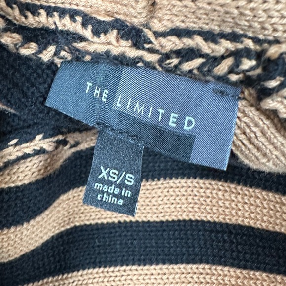 The Limited oversize Stripe Poncho Sweater Black Tan Fringe Turtleneck XS/S - Picture 7 of 8